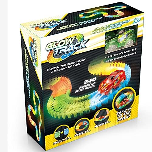 Magic Track Race Track 240 Piece+2Car Dark Racer Bend Flex Roll Glow con carro y carro (240+2Car)