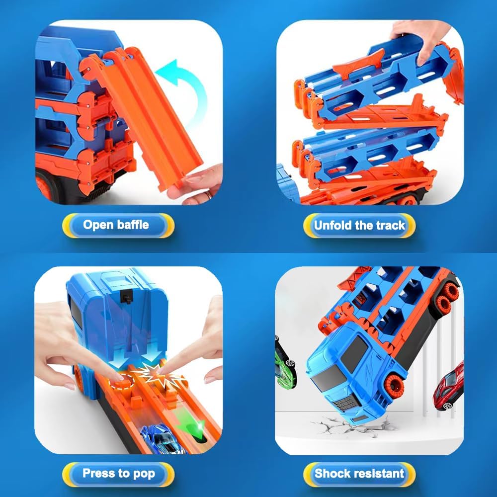 Toddler Boy Toys for 2 3 4 5 6 Years Old Boy Gifts: 65 Inches Race Track for Boys Kids Die-Cast Transport Truck Car Toy, Toddler Car Toys Set for Kids Boys
