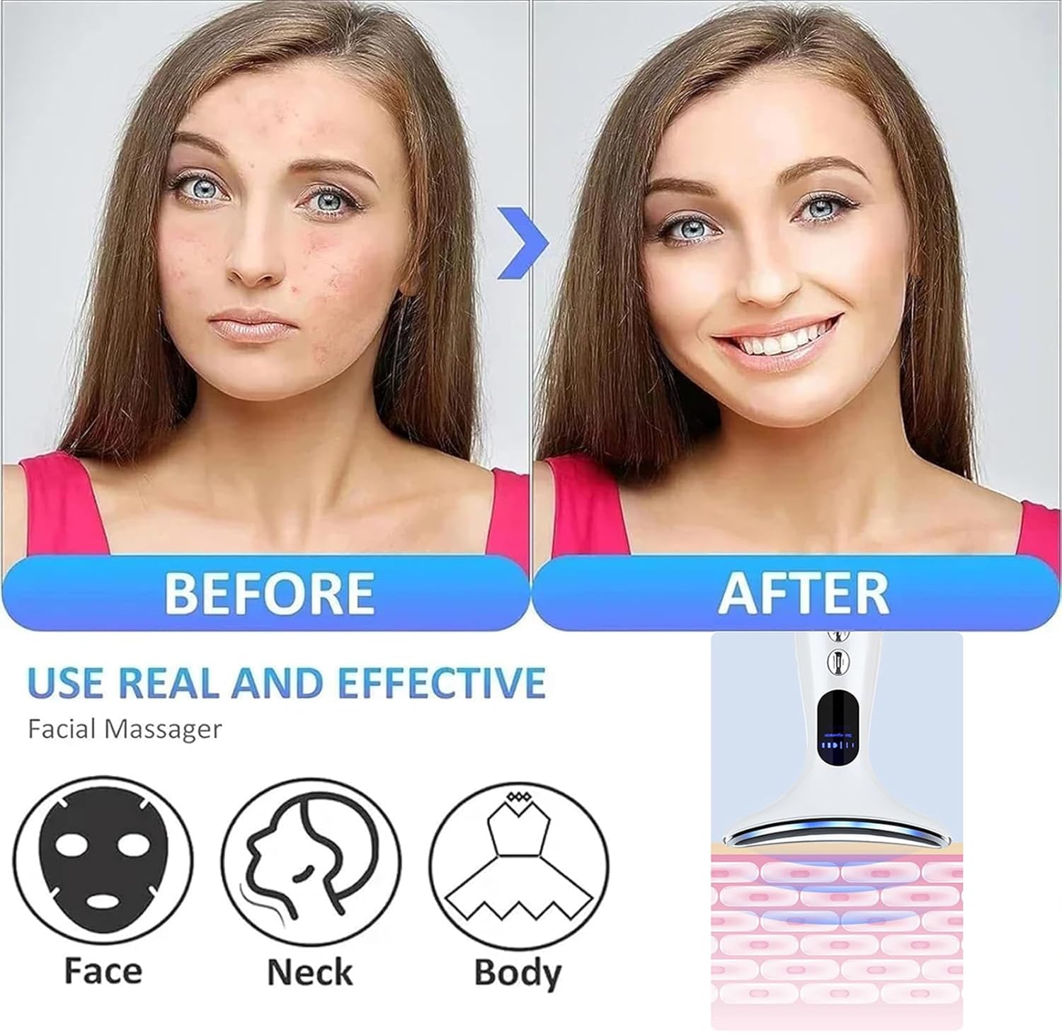 Face Massager，Anti-Wrinkle Face Device，Portable Skin Tightening Beauty Toning Device with 45 ±5°C Heat and 4 Massage Modes for SkinTightening & Neck Lifting EMS Face Toning Firming (Gradient Green)