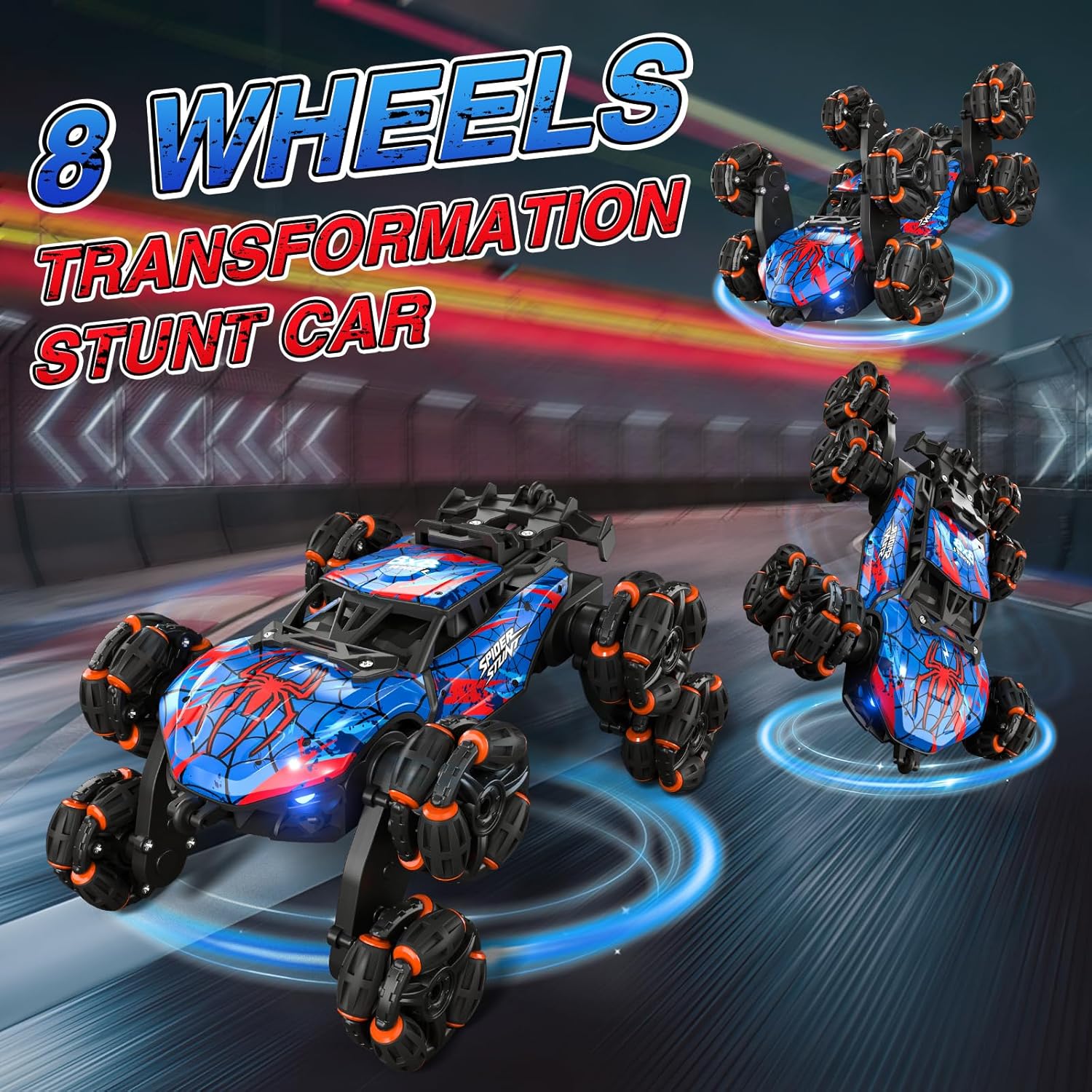 8WD Gesture Sensing RC Stunt Car with Spray & Light & Music for Kids Age 6-8-13, Spider Hand Remote Control Car 2.4Ghz Double-Sided Climbing Drift RC Car Toys Birthday Gift for Boys