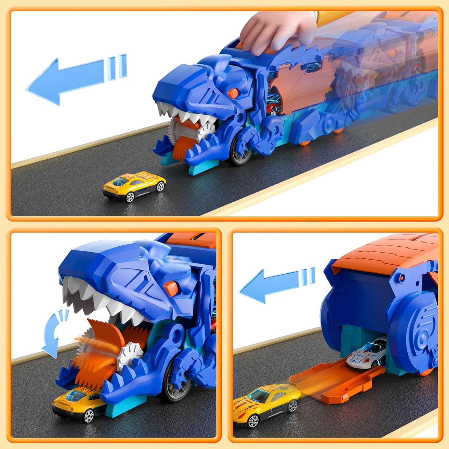Toddler Dinosaur Truck Toys for 3 4 5 6 Years Old Boys, Cars Track Set Dinosaur Transporter Truck with 10 Die-Cast Cars, Transforms into Dino, Toddler Toys Set for Kids Boys Girls