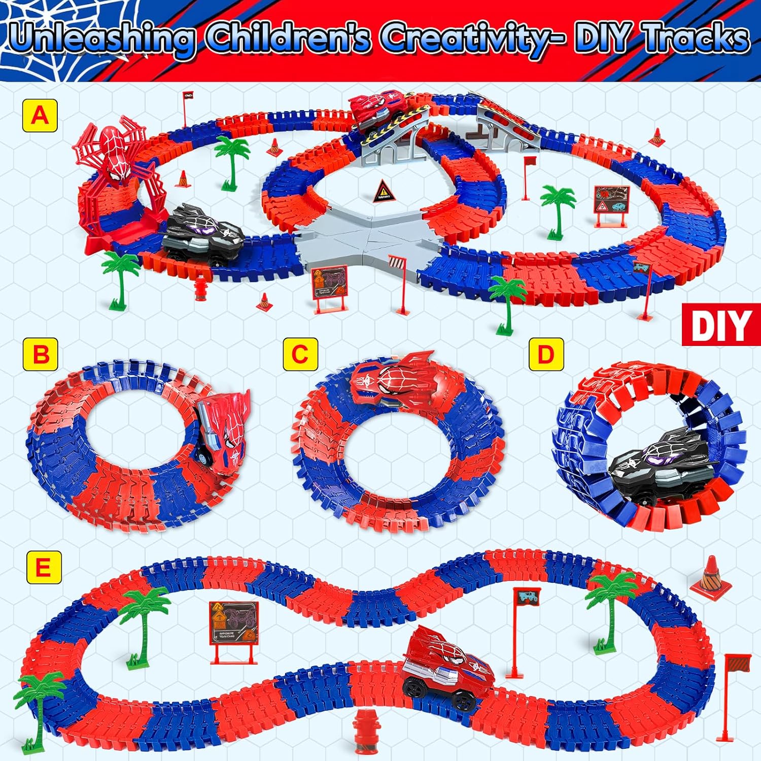 Spider Toys for Boys 4-6, 212 PCS Race Car Track for Kids Ages 4-8, Monster Truck 2+ Year Old Birthday Gift Toddler Cars Toy for 3+ Year Old Boy Girl