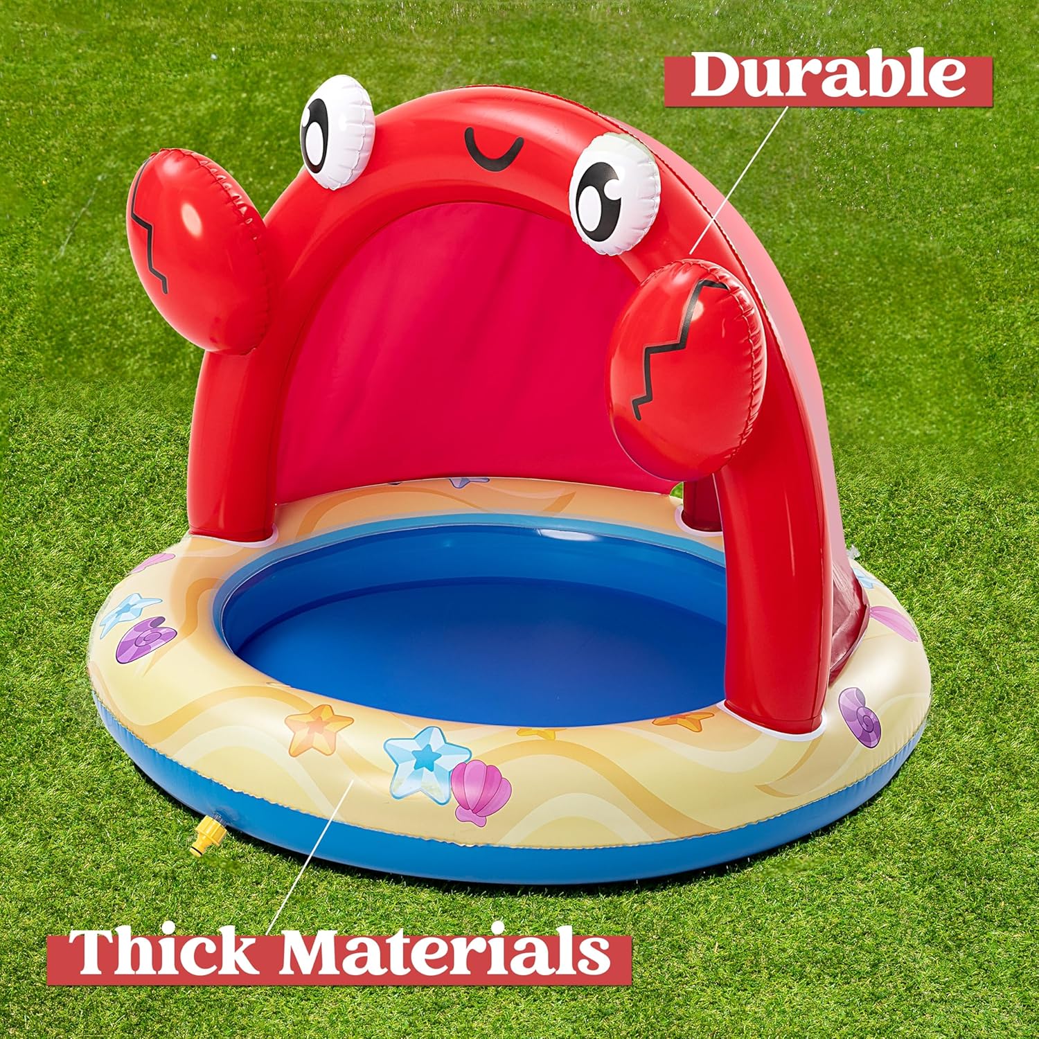 Sloosh Kiddie Pool with Canopy Baby Pool Inflatable Crab Sprinkler, Wading Pool for Learning,Children’s Sprinkler Pool,Kiddie Water Pool Toys,Outdoor Swimming Pool for Kids